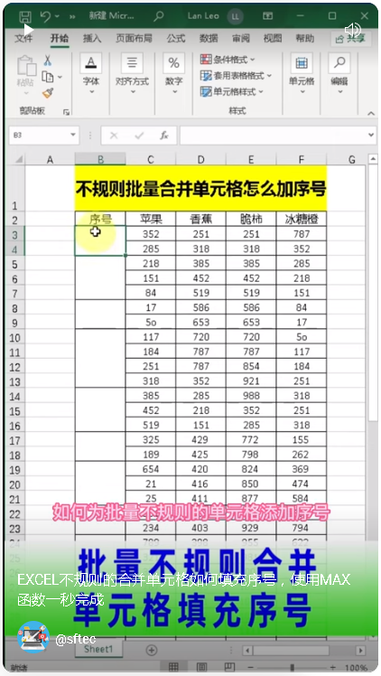 EXCEL不规则的合并单元格如何填充序号，使用MAX函数一秒完成